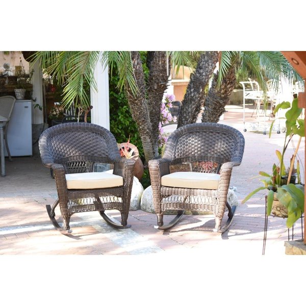Propation W00201R-A-2-FS001 Espresso Rocker Wicker Chair with Ivory Cushion PR2442192